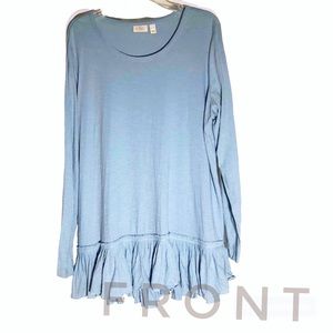 LOGO Lori Goldstein light powder blue gray drop waist peplum pleat top